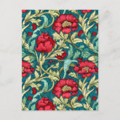 William Morris Inspired Red Flowers Pattern ポストカード (正面)