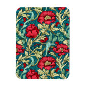 William Morris Inspired Red Flowers Pattern マグネット (縦)