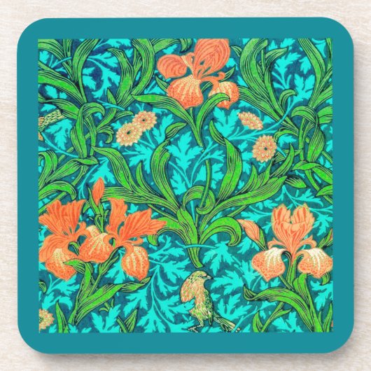 William Morris Irises、オレンジとターコイズ コースター (正面)