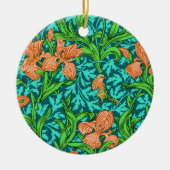 William Morris Irises、オレンジとターコイズ セラミックオーナメント (正面)