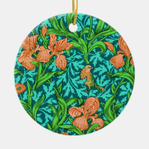 William Morris Irises、オレンジとターコイズ セラミックオーナメント
