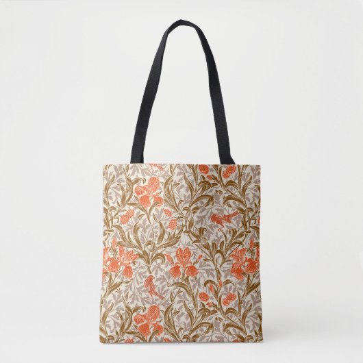 William Morris Irises、Coral Orange、Brown & Beige トートバッグ (正面)