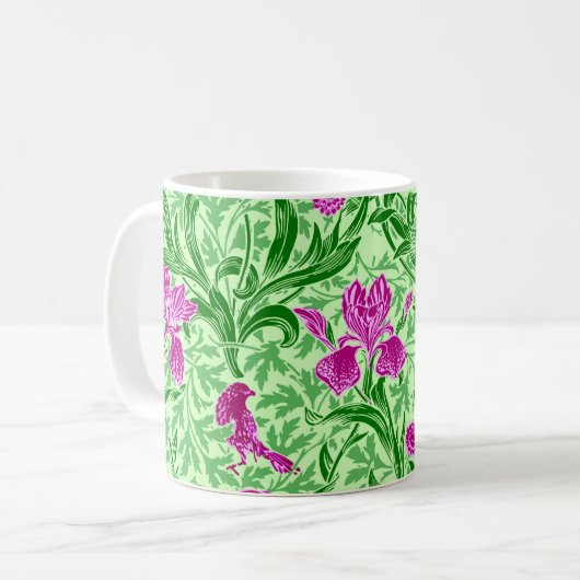 William Morris Irises、Green、Magenta、Orchid コーヒーマグカップ (正面左)