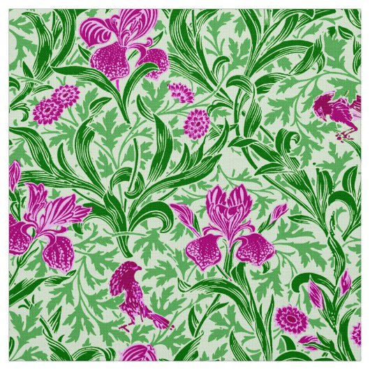 William Morris Irises、Green、Magenta、Orchid ファブリック (見本)