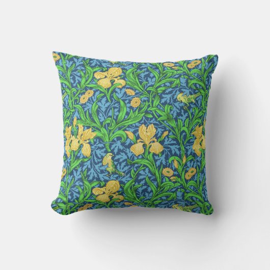 William Morris Irises、Yellow and Cobalt Blue アウトドアクッション (正面)