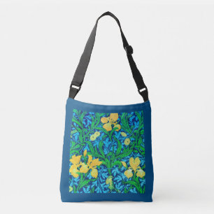 William Morris Irises、Yellow and Cobalt Blue クロスボディバッグ