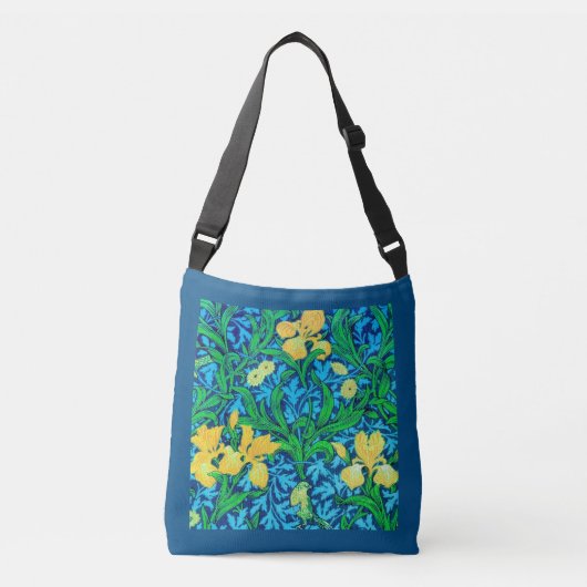 William Morris Irises、Yellow and Cobalt Blue クロスボディバッグ (正面)