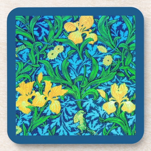 William Morris Irises、Yellow and Cobalt Blue コースター (正面)