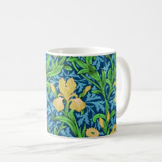 William Morris Irises、Yellow and Cobalt Blue コーヒーマグカップ (正面右)