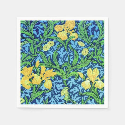 William Morris Irises、Yellow and Cobalt Blue スタンダードカクテルナプキン (正面)