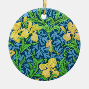 William Morris Irises、Yellow and Cobalt Blue セラミックオーナメント