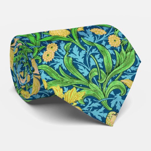William Morris Irises、Yellow and Cobalt Blue ネクタイ (ロール)
