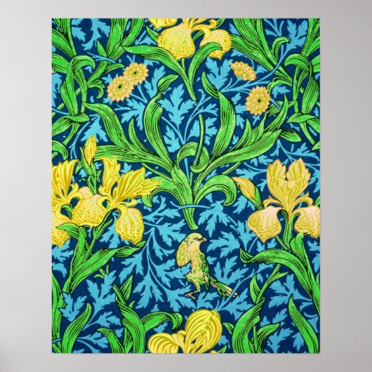 William Morris Irises、Yellow and Cobalt Blue ポスター (正面)