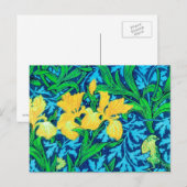 William Morris Irises、Yellow and Cobalt Blue ポストカード (正面/裏面)