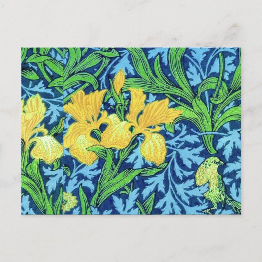 William Morris Irises、Yellow and Cobalt Blue ポストカード (正面)