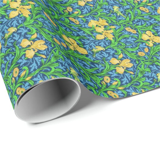 William Morris Irises、Yellow and Cobalt Blue ラッピングペーパー (ロールコーナー)