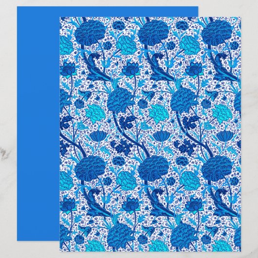 William Morris Jacobeanフローラ、コバルトブルー (正面/裏面)