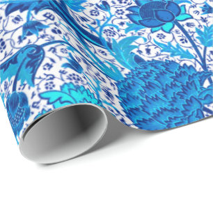 William Morris Jacobeanフローラ、コバルトブルー ラッピングペーパー