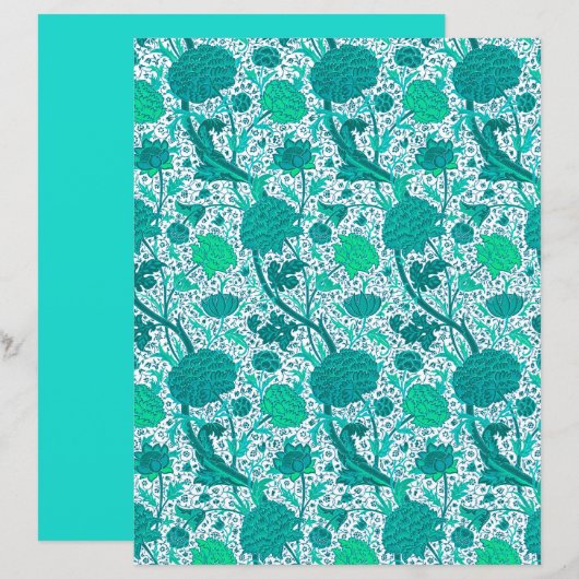 William Morris Jacobeanフローラ、ターコイズ (正面/裏面)