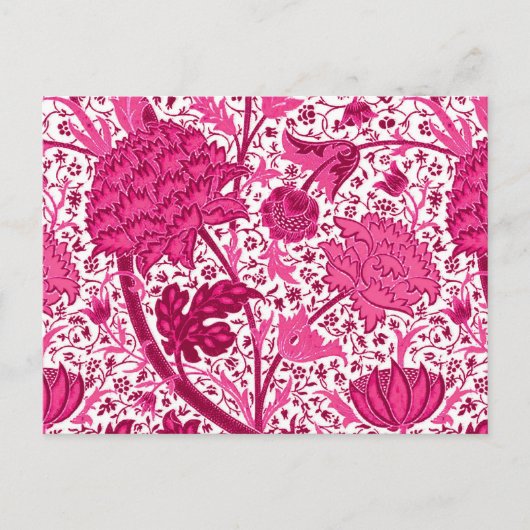 William Morris Jacobeanフローラ、明るい赤紫色ピンク ポストカード (正面)