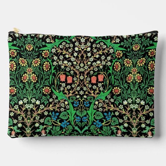 William Morris Jacobeanフローラ、黒背景 アクセサリーポーチ (正面)