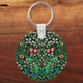 William Morris Jacobeanフローラ、黒背景 キーホルダー (正面)