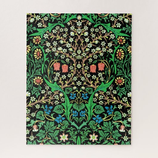 William Morris Jacobeanフローラ、黒背景 ジグソーパズル (縦)