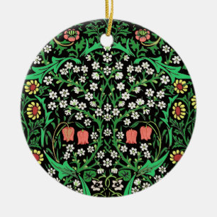 William Morris Jacobeanフローラ、黒背景 セラミックオーナメント