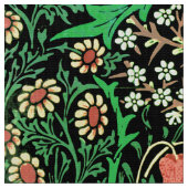 William Morris Jacobeanフローラ、黒背景 ファブリック (クローズアップ)