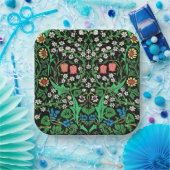 William Morris Jacobeanフローラ、黒背景 ペーパープレート (パーティー)