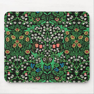 William Morris Jacobeanフローラ、黒背景 マウスパッド