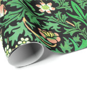 William Morris Jacobeanフローラ、黒背景 ラッピングペーパー (ロールコーナー)