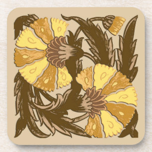 William Morris Jacobean、Mustard金ゴールド、Brown コースター