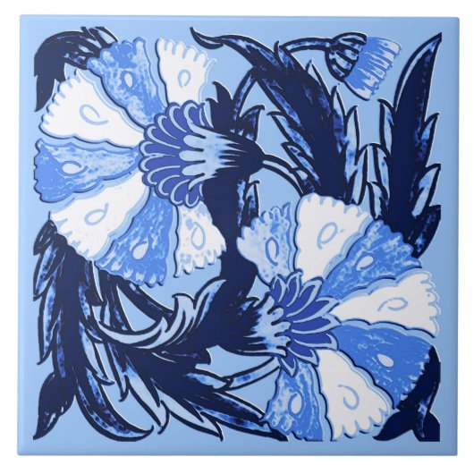 William Morris Jacobean、Navy and Light Blue タイル (正面)