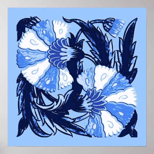 William Morris Jacobean、Navy and Light Blue ポスター (正面)