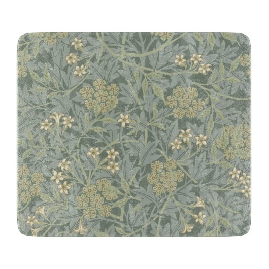 William Morris Jasmine Blue Green Botanical Art カッティングボード (正面)