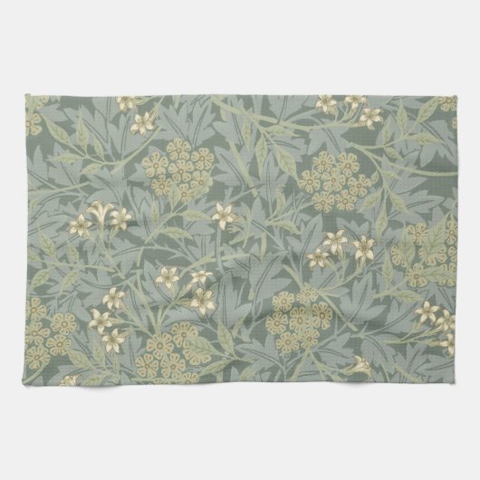 William Morris Jasmine Blue Green Botanical Art キッチンタオル (横)