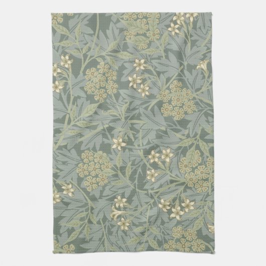 William Morris Jasmine Blue Green Botanical Art キッチンタオル (縦)