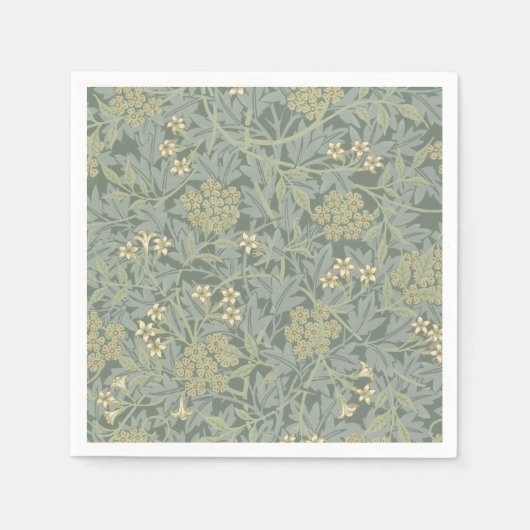 William Morris Jasmine Blue Green Botanical Art スタンダードカクテルナプキン (正面)