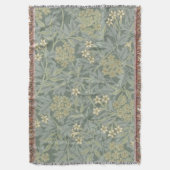 William Morris Jasmine Blue Green Botanical Art スローブランケット (正面縦)