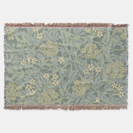 William Morris Jasmine Blue Green Botanical Art スローブランケット (正面)