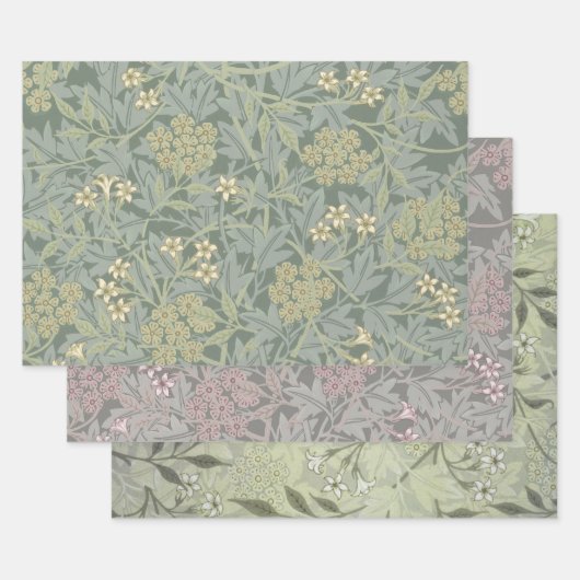 William Morris Jasmine Blue Green Botanical Art ラッピングペーパーシート (セット)