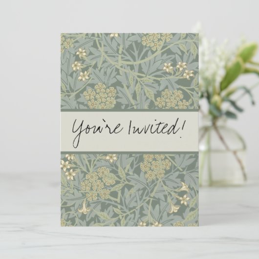 William Morris Jasmine Blue Green Botanical Art 招待状 (スタンド正面)