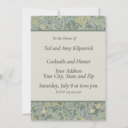 William Morris Jasmine Blue Green Botanical Art 招待状 (裏面)