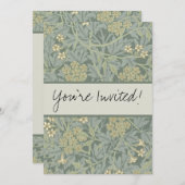 William Morris Jasmine Blue Green Botanical Art 招待状 (正面/裏面)