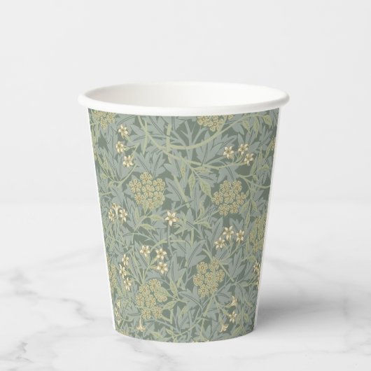 William Morris Jasmine Blue Green Botanical Art 紙コップ (正面)