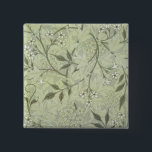 William Morris Jasmine Flower Wallpaper Art 缶バッジ<br><div class="desc">William Morris produced many vintage wallpaper designs in the 1800s,  and the Jasmine pattern is one of the best. The vintage William Morris Jasmine wallpaper pattern is an ornate floral design with flowers and leaves in a lovely light green color.</div>