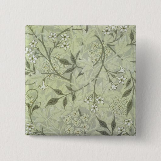 William Morris Jasmine Flower Wallpaper Art 缶バッジ (正面)
