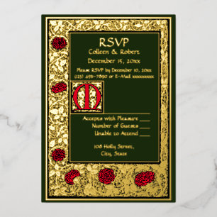 William Morris KelmscottプレスフローラバラRSVP 箔招待状