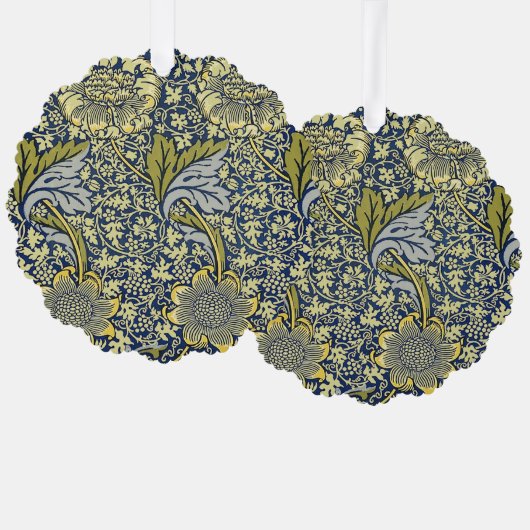 William Morris Kennetフローラ壁紙ブルー オーナメントカード (正面/裏面)